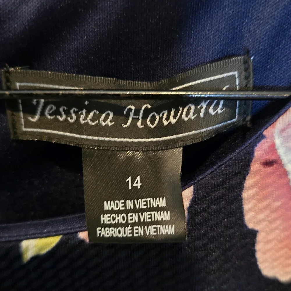 Jessica Howard Floral Dress Size 14 Black Pink Fit Flare Wedding Guest Cocktail